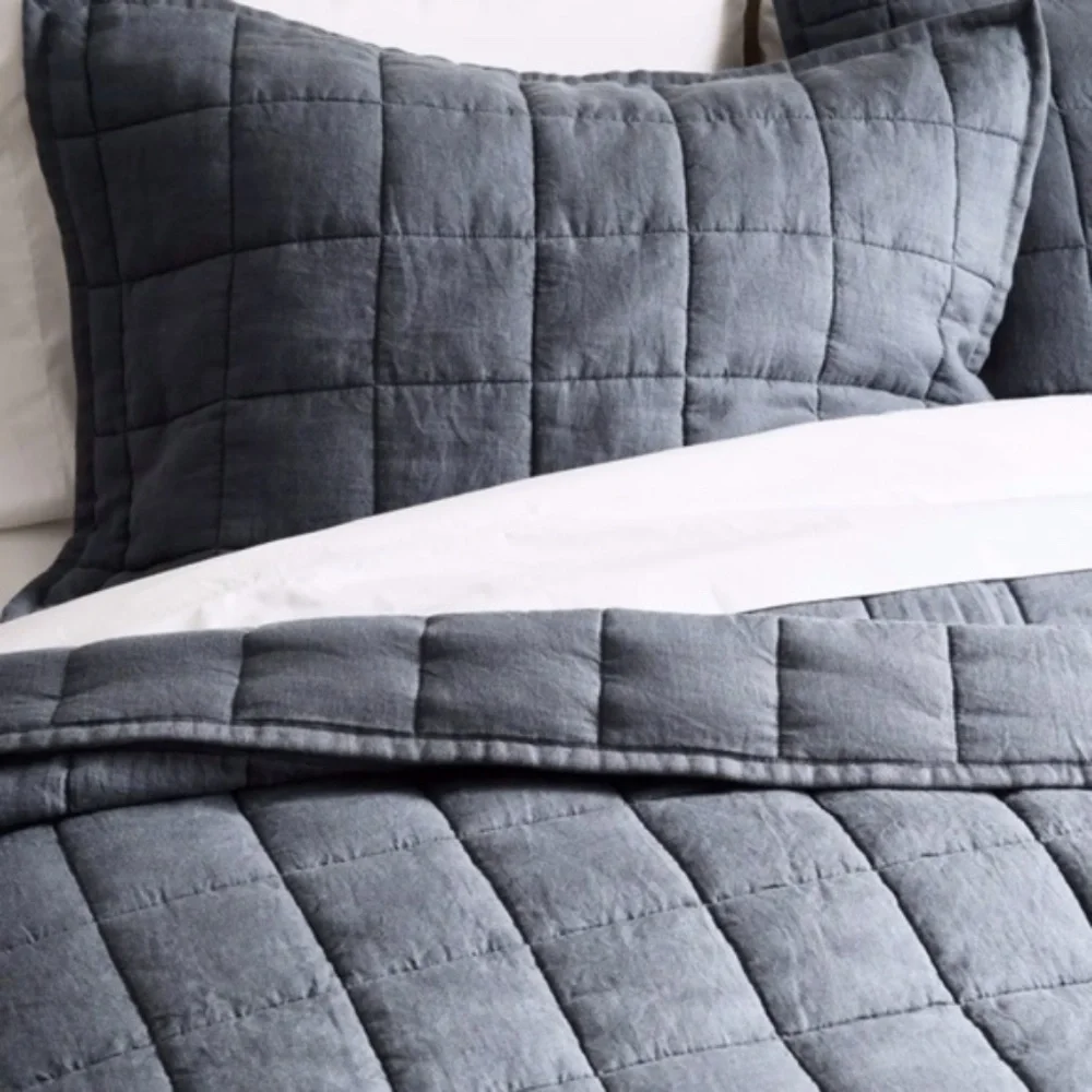 NWOT Quince European Linen Box Quilted Standard Sham Set in Nightfall